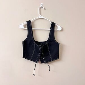 Forever 21 Black Lace-Up Front Crop Top